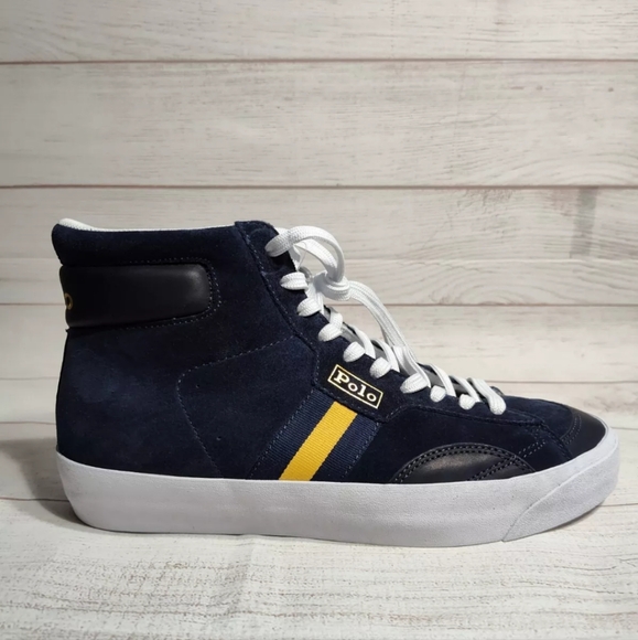 Polo Ralph Lauren Mens Gervin Mid Suede Sneaker Hunter Navy Size 10 - Picture 6 of 8